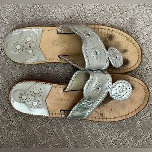 silver jack Rogers flat thong sandals